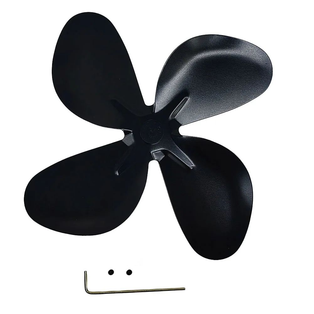 

4 Blade Fireplace Fan Leaf Parts Heat Powered Wood Stove Black Eco Friendly General Fireplace Fan Aluminum Alloy Blades