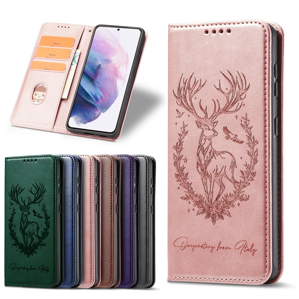 Premium Magnetic Leather Phone Wallet Case with 3D Cartoon Deer Design