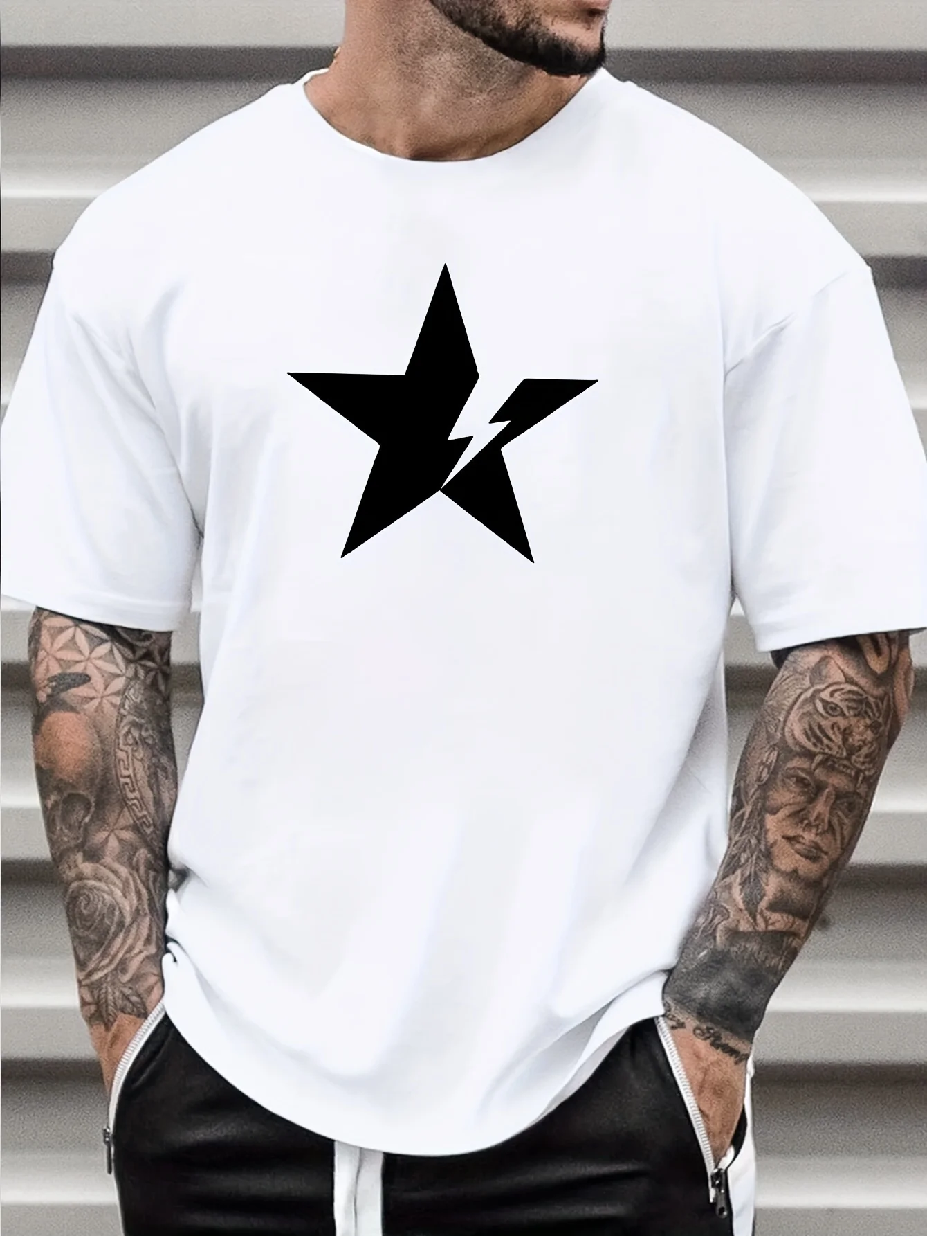 

Star Print Tees For Men, Casual Quick Drying Breathable T-Shirt, Short Sleeve T-shirt For Running Training t shirt
