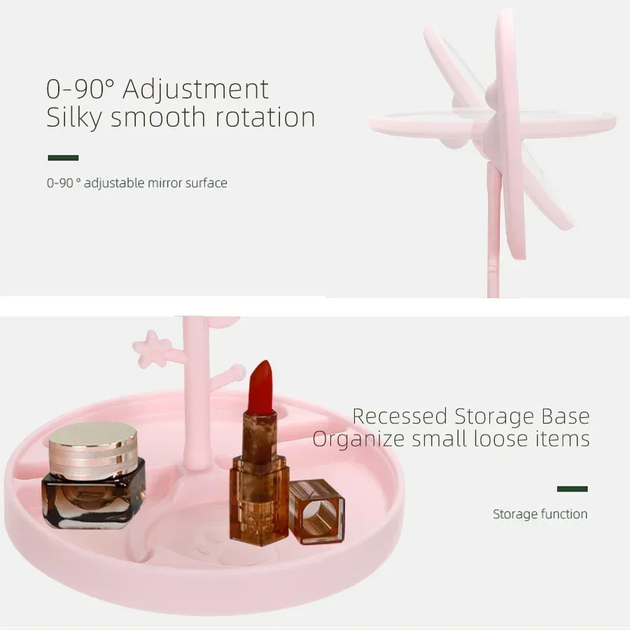 USB Makeup Mirror with LED Three Light Sources at Will Switch Girls Students Dormitory Desktop Folding Vintage Mirror
