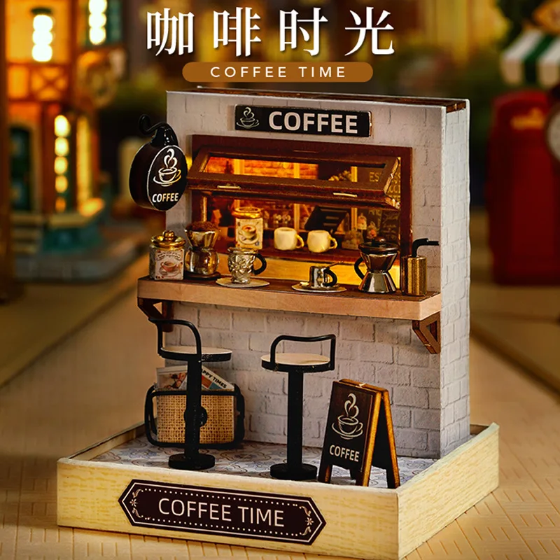 2-in-1 DIY 3D 북엔드 모델 키트 - 블리스 파빌리온 커피숍 & 드림 스터디 홀 라이트업 미니어처 수제 생일 선물 장난감