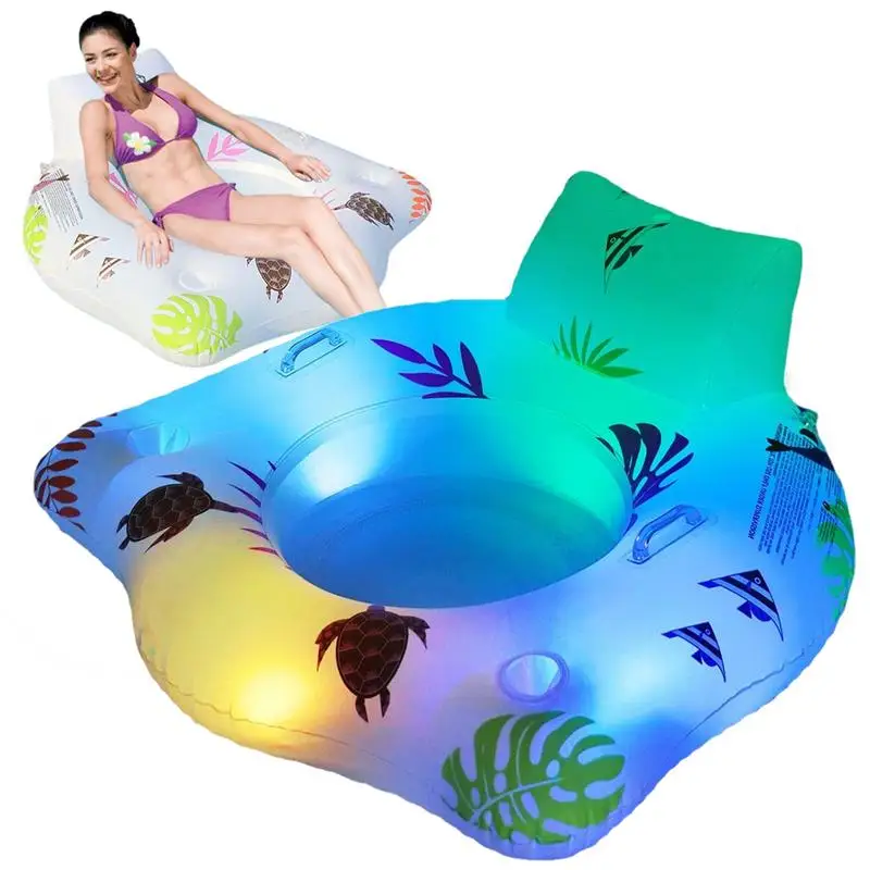 Inflatable Bed Pool Float 2 Cup Holder Lounger Float LED Lounger Float Inflatable Raft For Summer Pool Lounger Float With