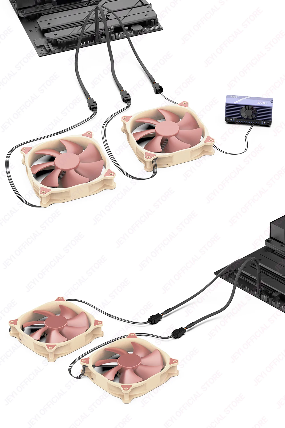 JEYI PC-Lüfter-Splitter-Verlängerungskabel – 1 bis 4 PWM-Lüfter, geflochtenes Verlängerungs-Stromkabel für Motherboard, Desktop-Computer, CPU-Lüfter – Detail 8