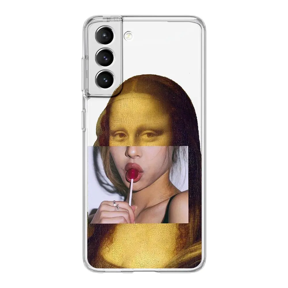 Aesthetic Art Soft Clear Phone Case with David and Mona Lisa Design