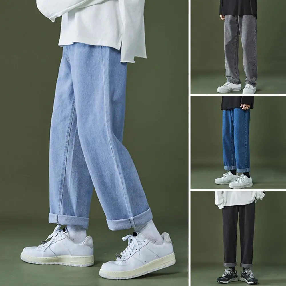 

Мужские летние повседневные джинсы, стильные мужские летние джинсовые брюки с широкими штанинами и карманами, повседневные джинсы со средней посадкой для модного образа