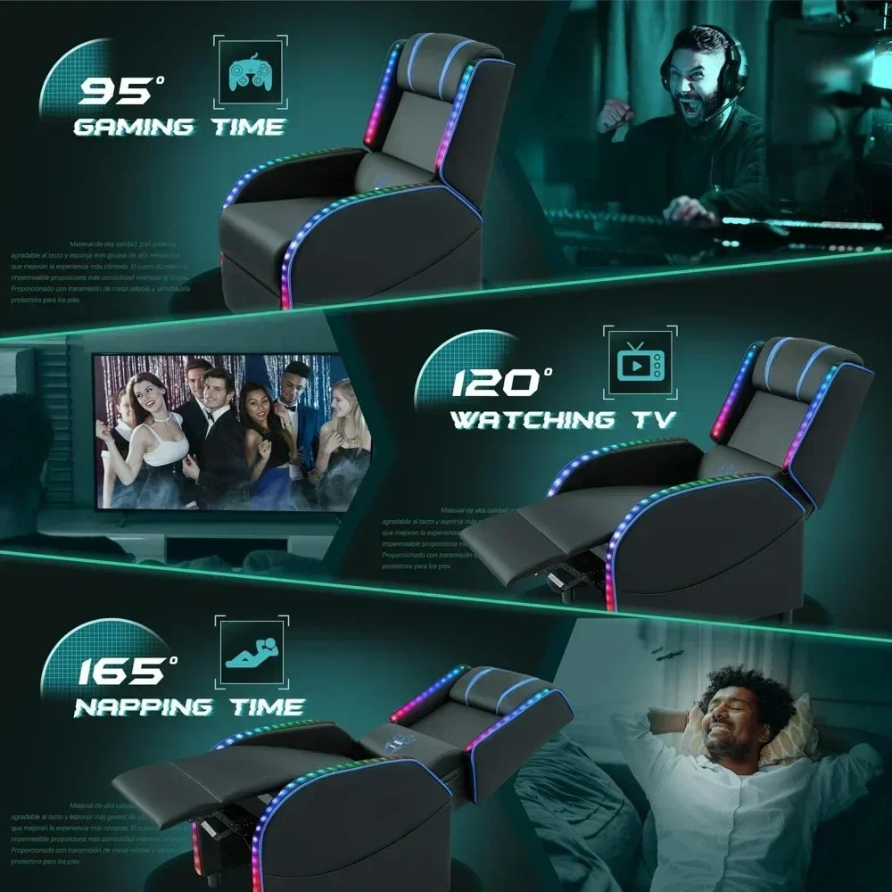 LED Gaming Massage Recliner Chair, Racing Style Single Living Room Sofa Comfortable Ergonomic Home Theater Seating, Chairs 4