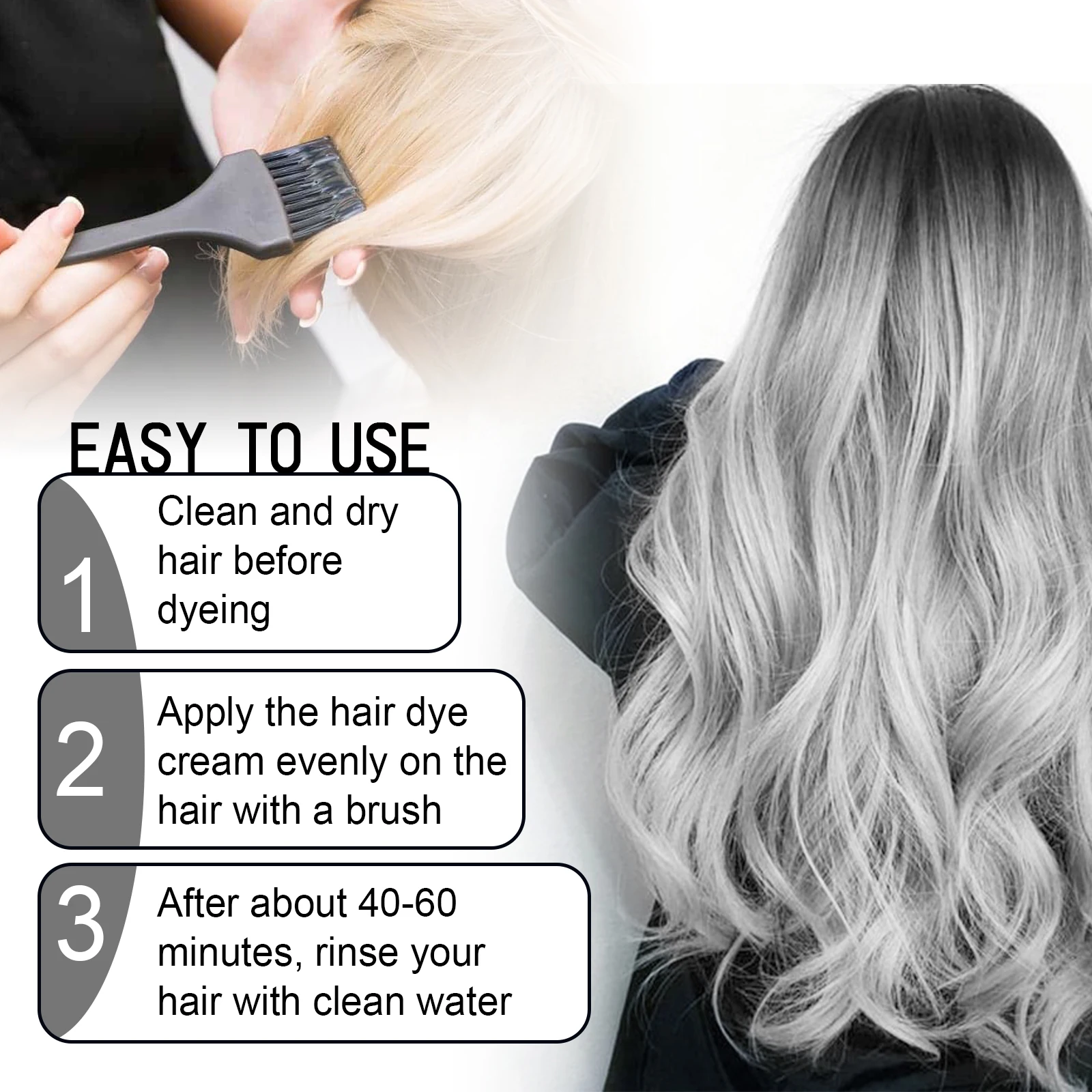 Silver Grey Hair Dye Cream - Smoky Punk DIY Color No Damage Long-lasting