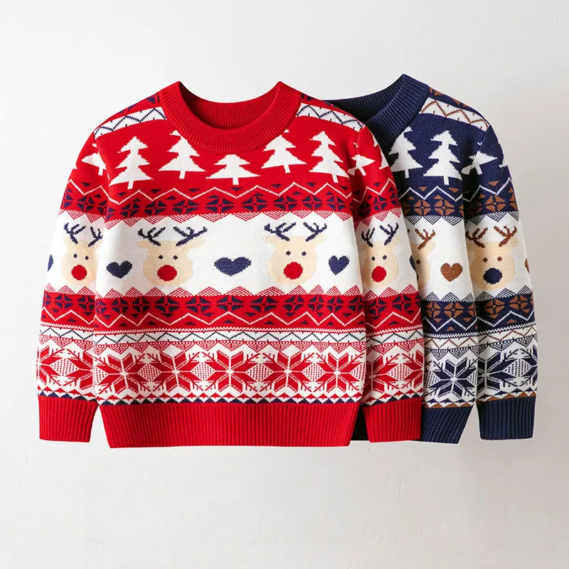 Boys Christmas Sweater Children Warm Pullover Girls Cartoon Knitted Autumn Winter Cotton Jumper New Kid Round Neck Casual Clothe cashmere sweater