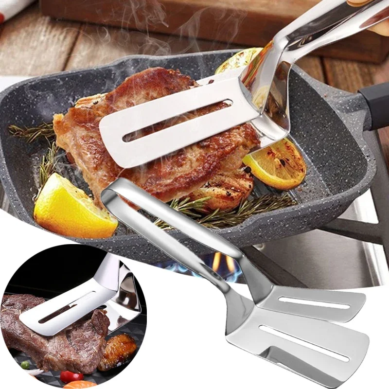 1pc Multifunctional Food Tongs Stainless Steel Frying Shovel Clip Steak BBQ Bread Fried Fish Clip Household Picnic Kitchen Tool