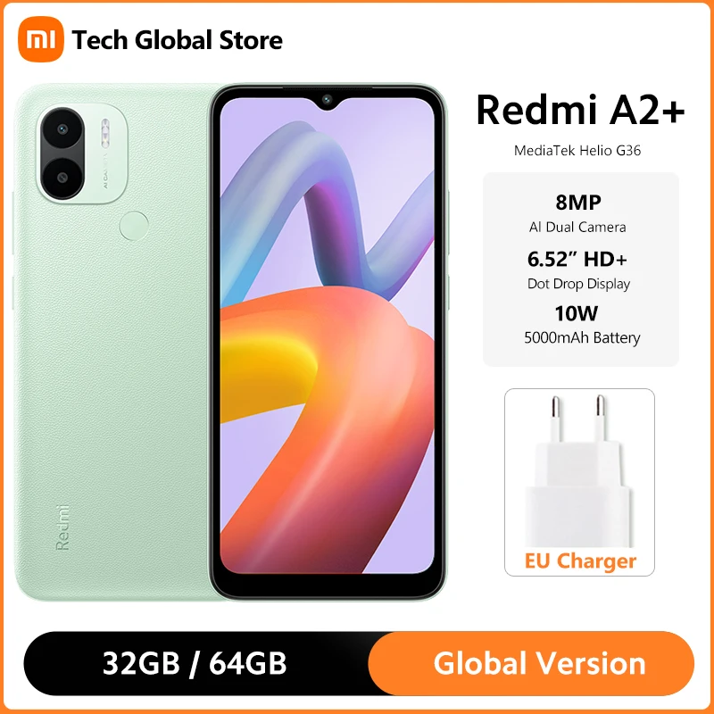 

Global Version Xiaomi Redmi A2+ Plus Smartphone 3GB 64GB MTK Helio G36 6.52" HD+ Dot Display 8MP AI Dual Camera 5000mAh Battery