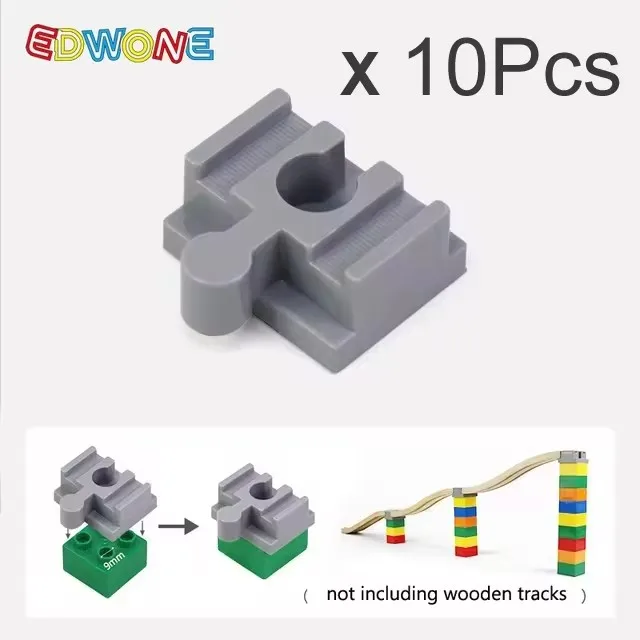 Wooden Train Track Accessories Set with Plastic Building Block Adapters