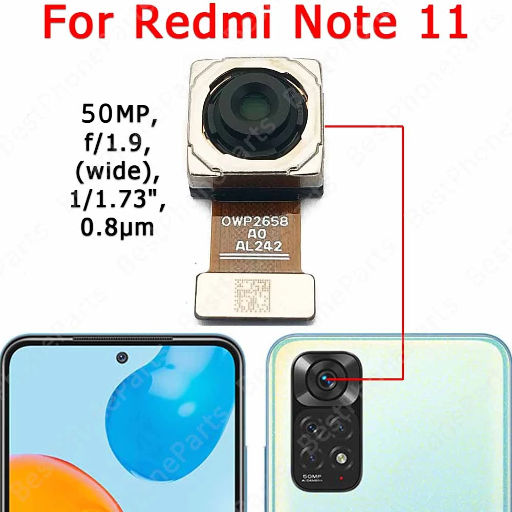 Mobile phone camera module back camera for Xiaomi Redmi Note 11 rear camera module replacement backside view flex spare parts