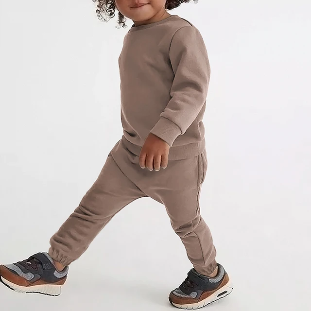 Kids Boys Girl Essential Clothes Set Toddler Solid Fleece Crewneck Sweatshirt+Jogger Sweatpants 2Pieces Children Sport Tracksuit 5