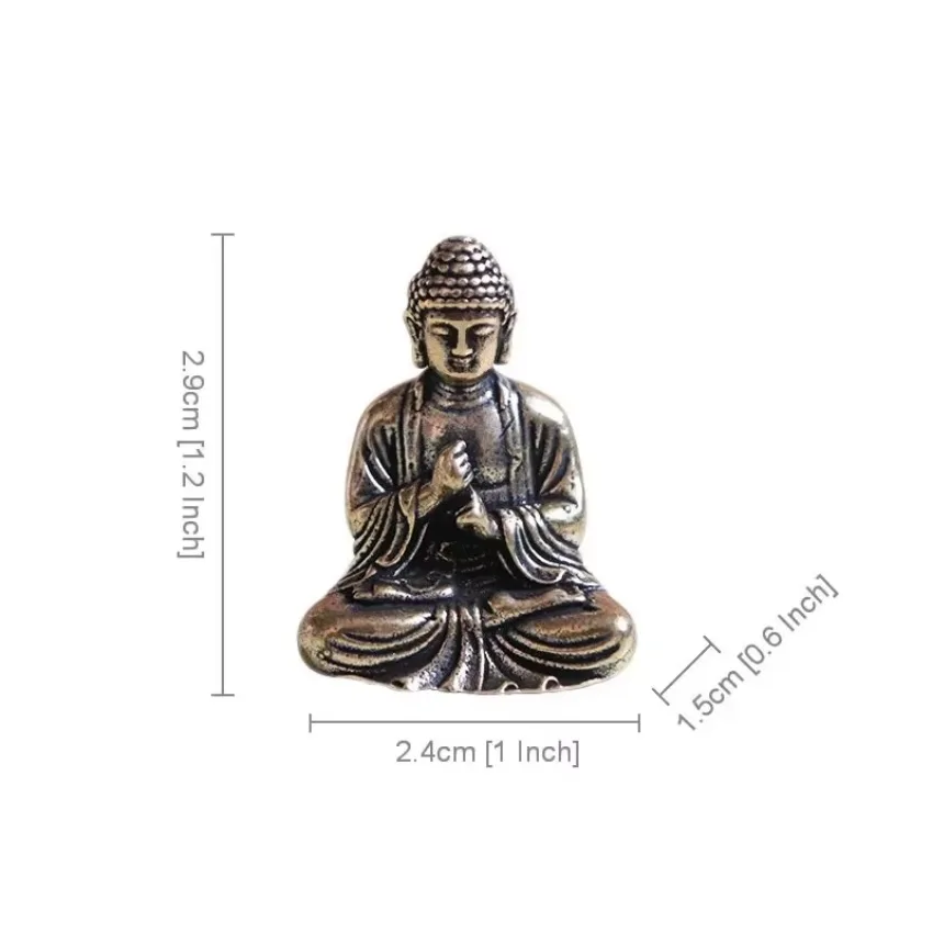 1 Pcs Home Office Desk Decorative Ornament Mini Portable Vintage Brass Buddha Statue Pocket Sitting Buddha Figure Sculpture
