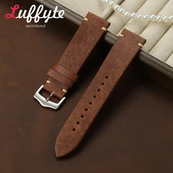 Timeless Frosted Leather Watch Strap - Handmade Genuine Leather in Black, Blue, Brown - 22mm (Light Brown)