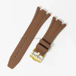 Rubber Waterproof Wristband with Metal Buckle - 30mm (Brown - Gold)
