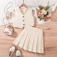 Fashion Clothes Sets For Kids Girls Beige Sleeveless Top With Skirt Simple And Generous Style Party Suit Casual Everyday Clothes