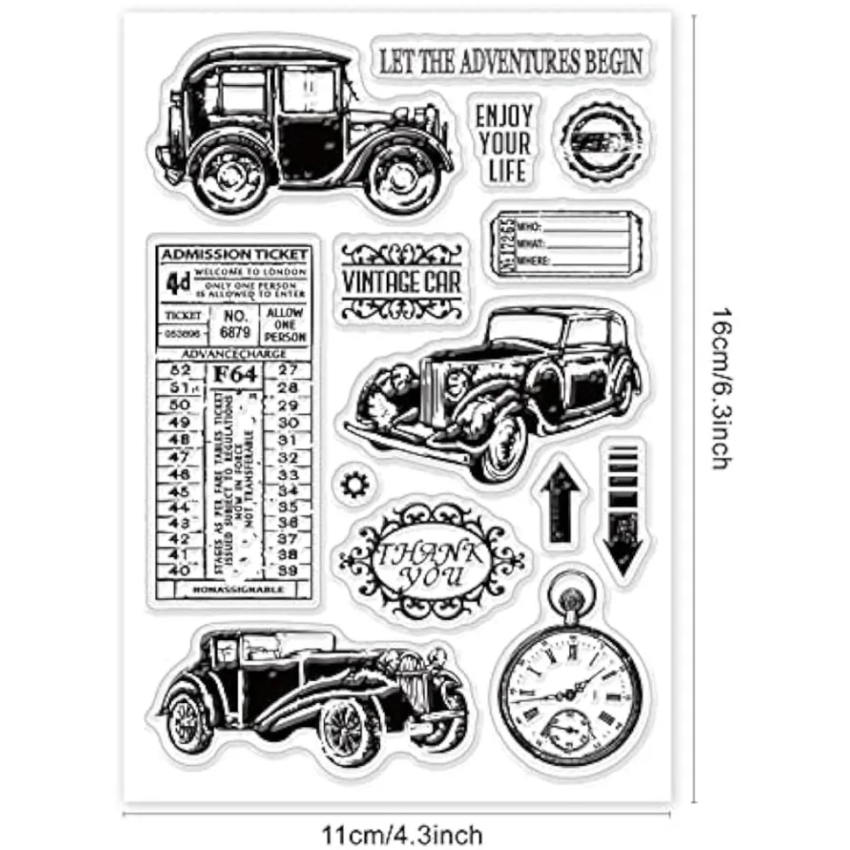 Modixun 4 Thema's 53 Stks Clear Stempels, Retro Rubber Clear Stempel, Transparante Siliconen Clear Stempels Seal voor DIY Scrapbooking Kaarten Maken Decoratie, Stijl B