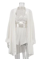Marthaqiqi Casual Women Nightgowns Set V-Neck Sleepwear Long Sleeve Robe Underwear Shorts White Loose Ladies Pajama 3 Piece Suit - Image 4