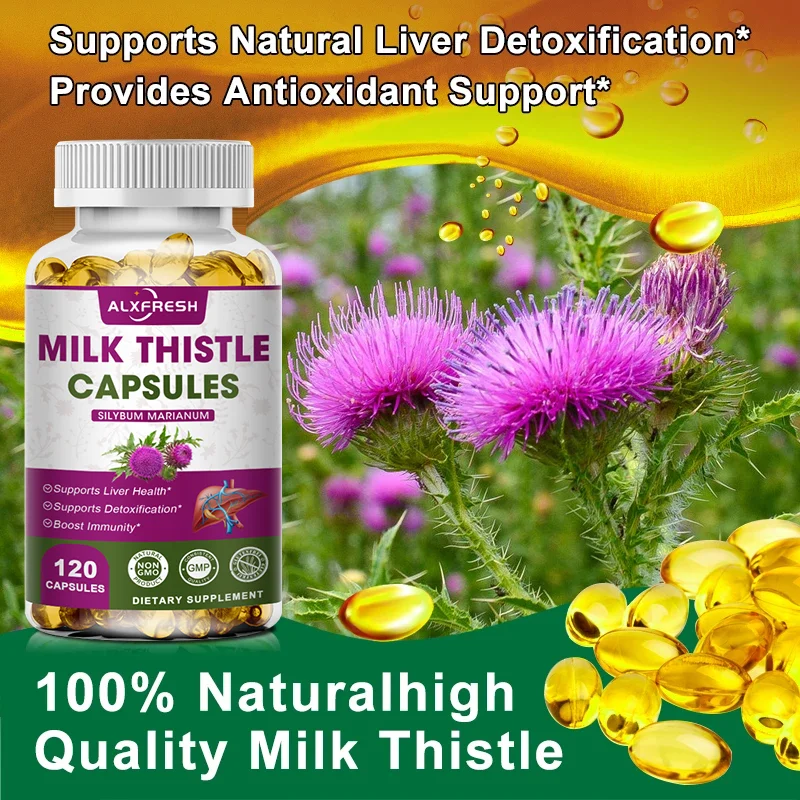 Organic Milk Thistle Extract 1000mg Capsule Dandelion Antioxidant Detox Support Liver Health Function Herbal Supplement
