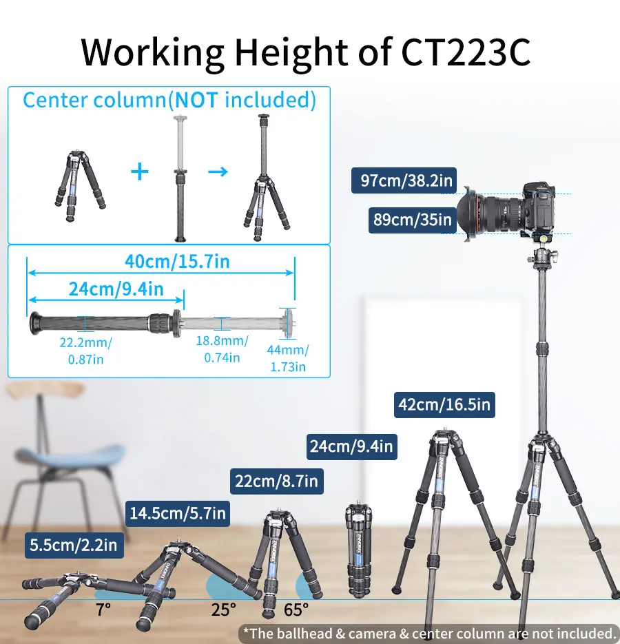 Load 10kg CT223C Mini Tabletop Tripod 10-Layer Carbon Fiber Compact Desktop Trip