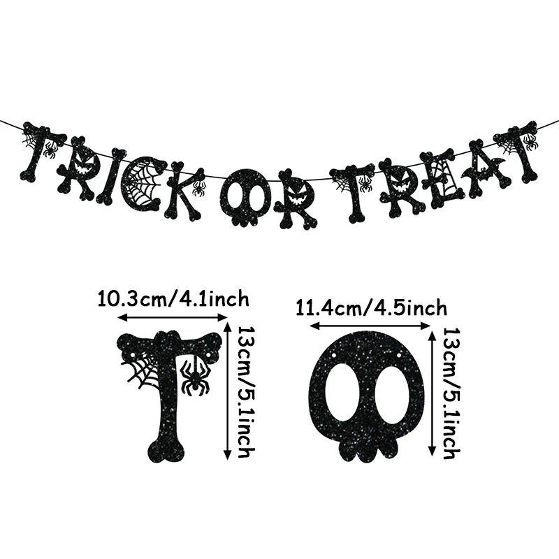 1 Satz glücklich Halloween Süßes oder Saures Banner schwarzer Schädel menschlicher Schädel Ammer Girlande hängen ziehen Flagge Halloween Party Dekoration – Detail 1