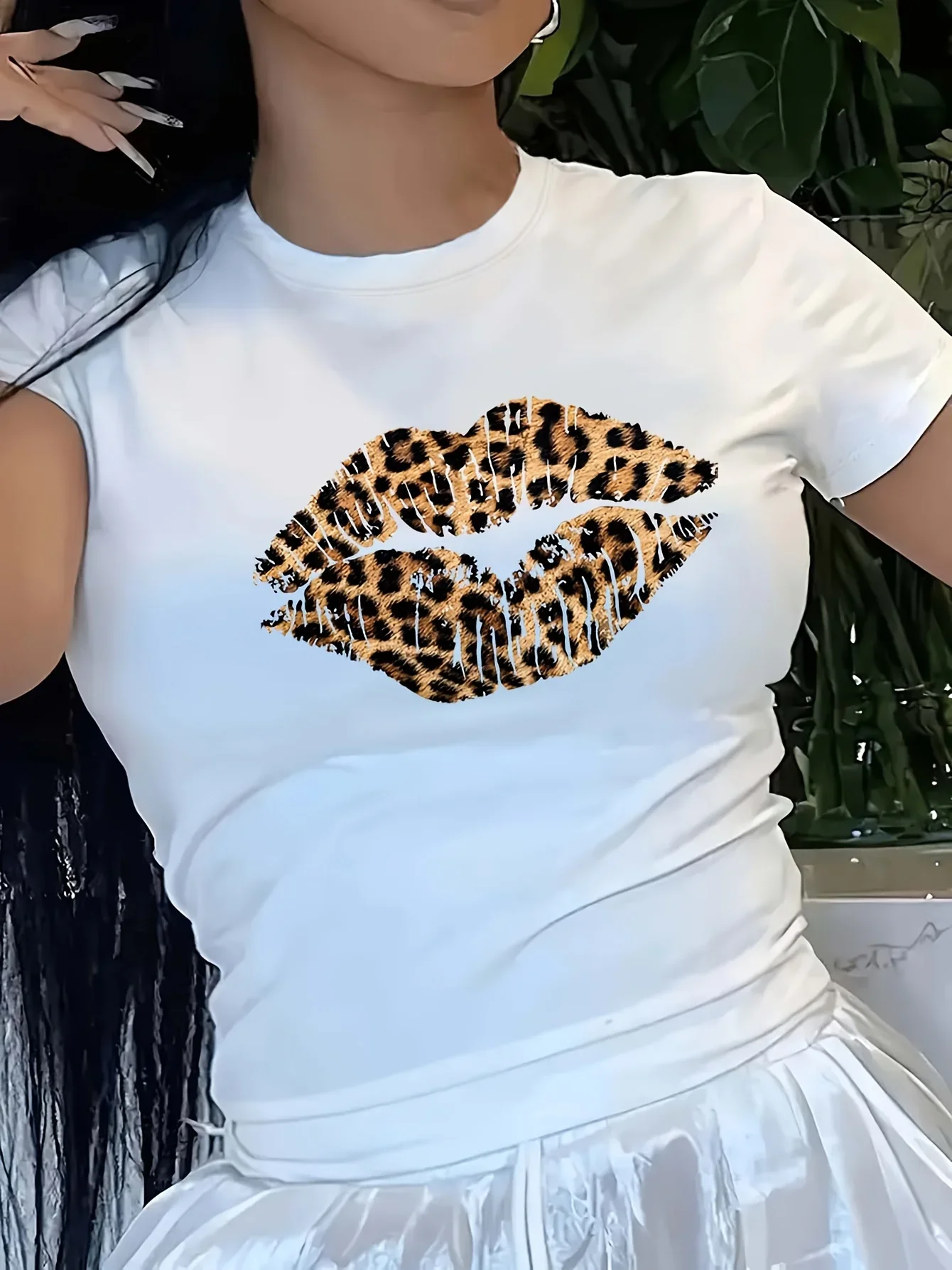 Summer Womens Leopard Print Lip Print Casual Plus Round Neck Short Sleeved Comfortable Breathable T-shirt Top Graphic T Shirts 2