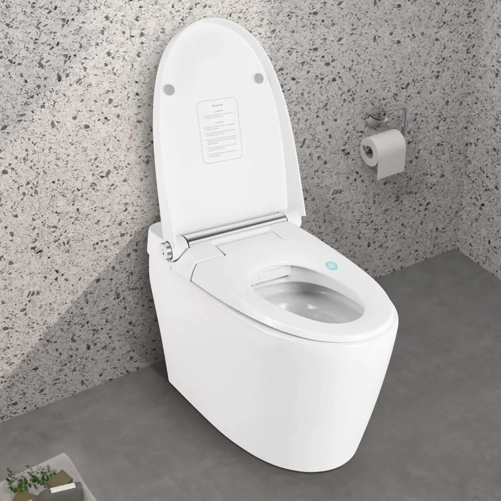 Heated Seat Smart Toilet, One Piece Toilet, Automatic Flush Tankless Toilet Without Bidet, Foot Sensor Flush, Blue Night Light 6
