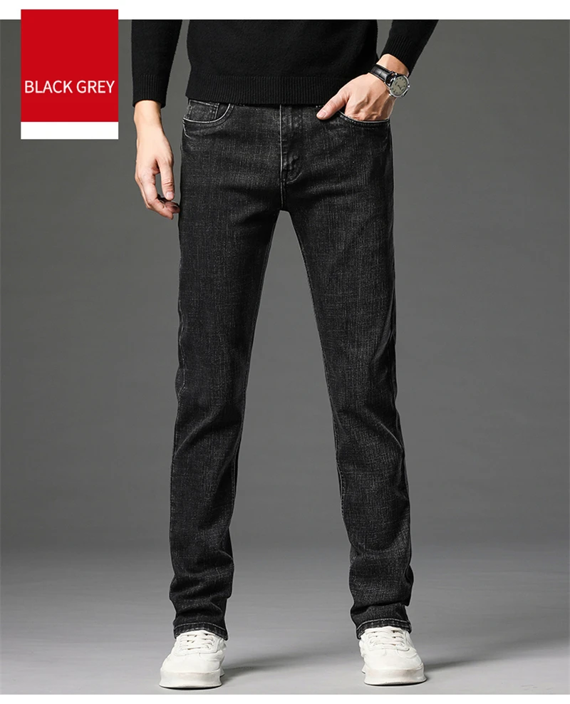 2023 Spring Autumn Winter Clothing Youth Men's Slim Straight Jeans Simple Fashion Men's Fit Cotton Stretch Nostalgic Denim Jeans