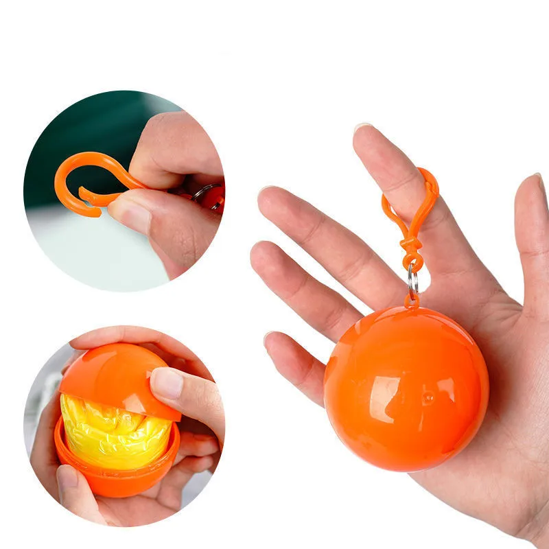 Portable Mini Raincoats Ball For Adults Kids Disposable Rain Ponchos Rainwear Cloak Rain Gear Keyring Ball Hook raincoat poncho