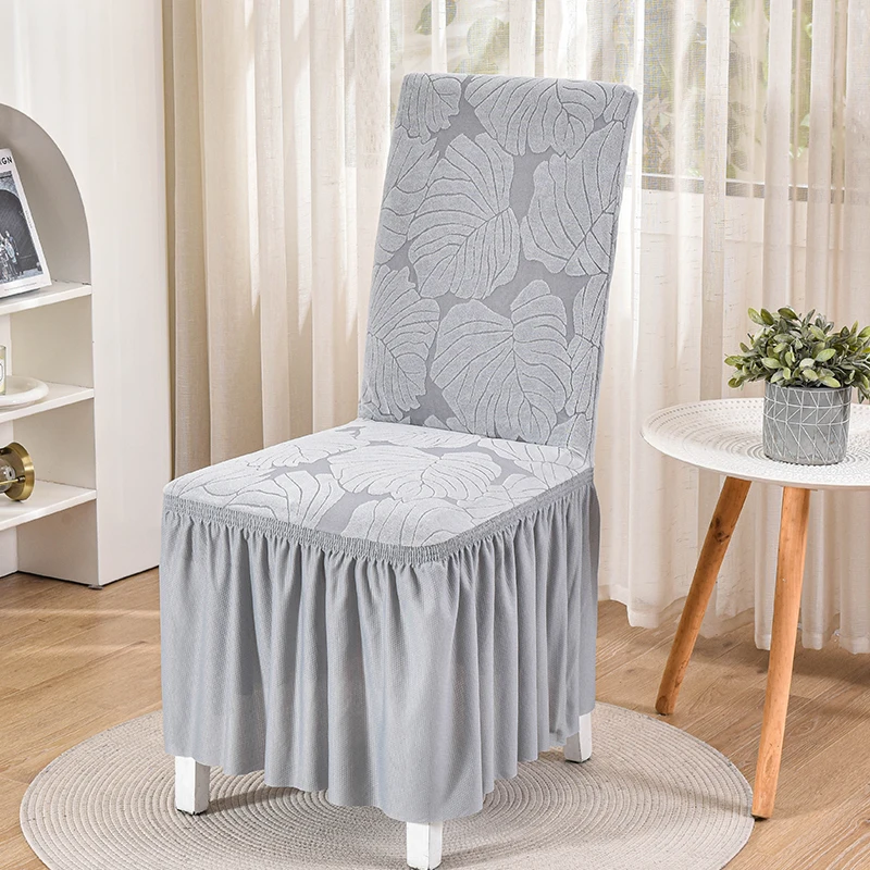 Funda de Jacquard para silla de comedor, Protector de silla con patrón de hojas, respaldo de asiento de banquete de boda