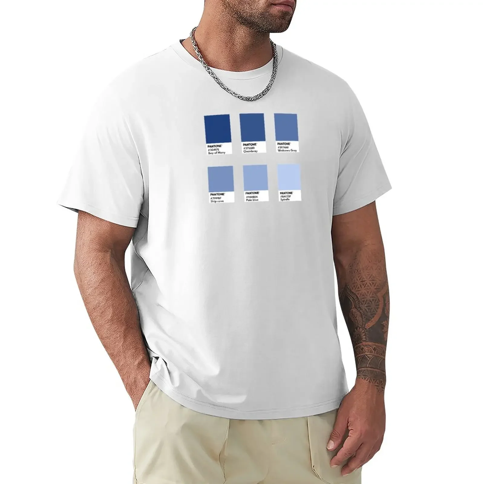 Blu Scuro Grigio Sfumato Tavolozza Colore Pantone Swatch T-Shirt Camicetta Oversize Manica Corta Tee Men