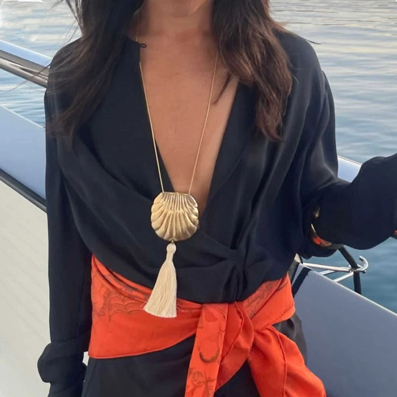2025 Fashion Shell Gold Silver Tassel Large Pendant Necklace Woman Unique Design High Quality Jewelry Trend 6