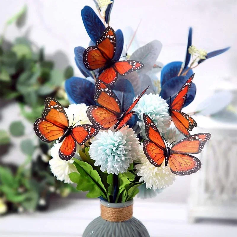 New 10Pcs 4.72 In Monarch Butterfly Decoration Stickers Fake Butterflies for Crafts Artificial Wall 3D Home Decor 2