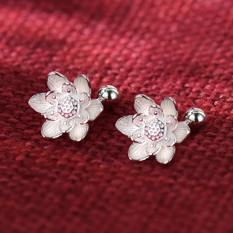 Aretes De Plata De Ley Con Flor De Loto Para Mujeres Adultas Y Adolescentes, Plata De Ley, No Es Una Piedra Preciosa