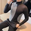 British Style Plaid Knitted Sweater Men's 2024 Spring Autumn Slim Fit Casual Business Pullover Mock Neck Knitwear Men Clothing 2