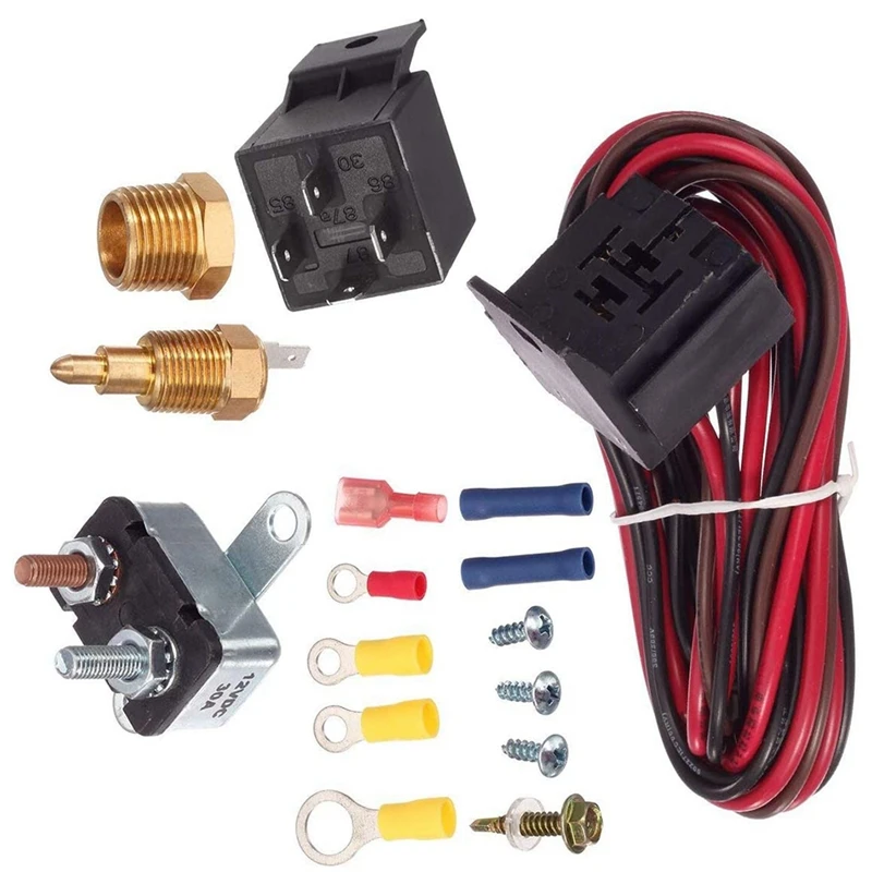 

175-185 Degree Electric Cooling Fan Thermostat Kit Temp Sensor Temperature Switch 40 50 60 Amp RELAY Of Radiator Fan Kit