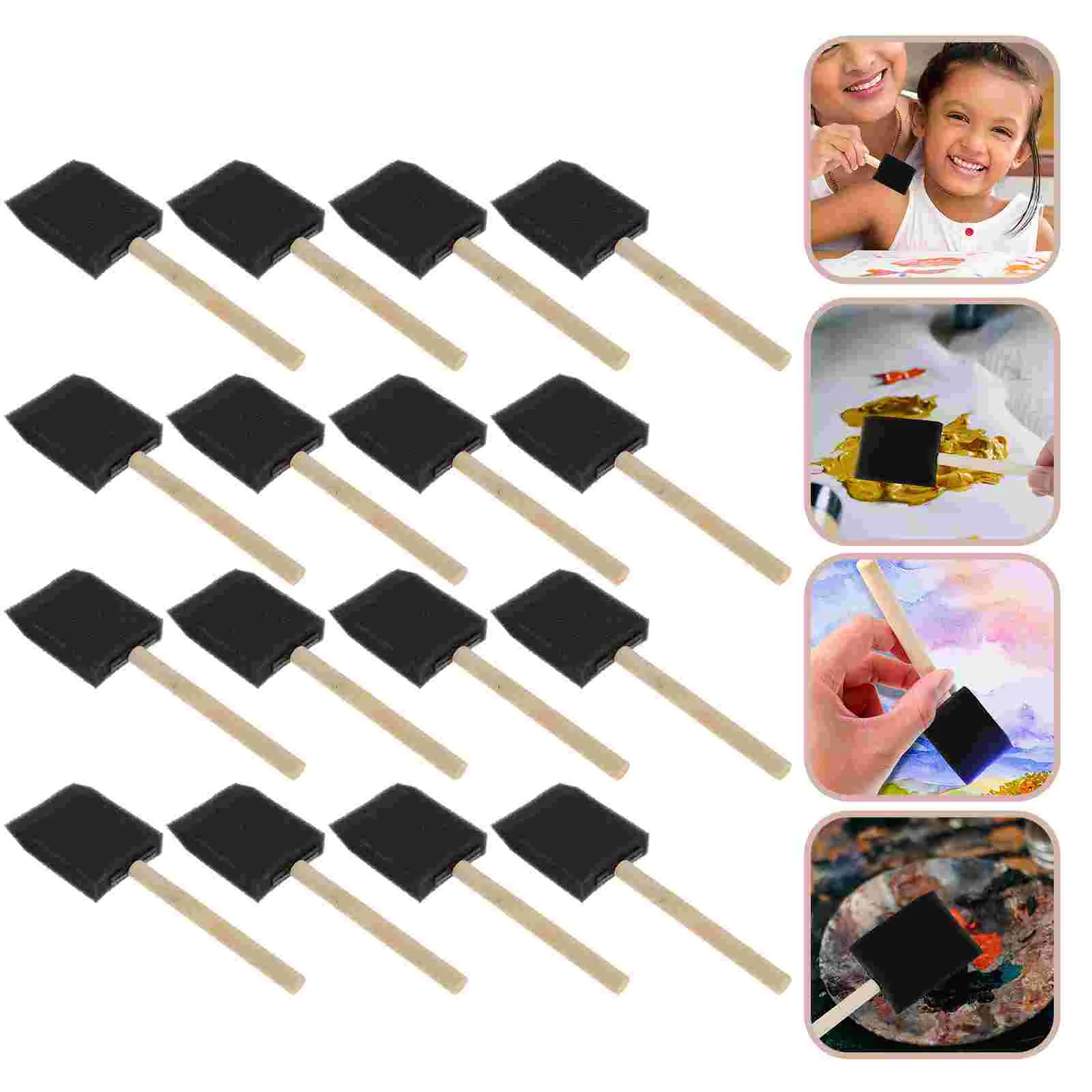 16 Pcs Sponge Brush Sponges Paint Painting Tool Wooden Handle Round Toddler Drawing for