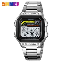 SKMEI 2307 Luxury Waterproof Digital Watch for Men Stainless Steel Sports Countdown LED Display Mens Wristwatches Shockproof