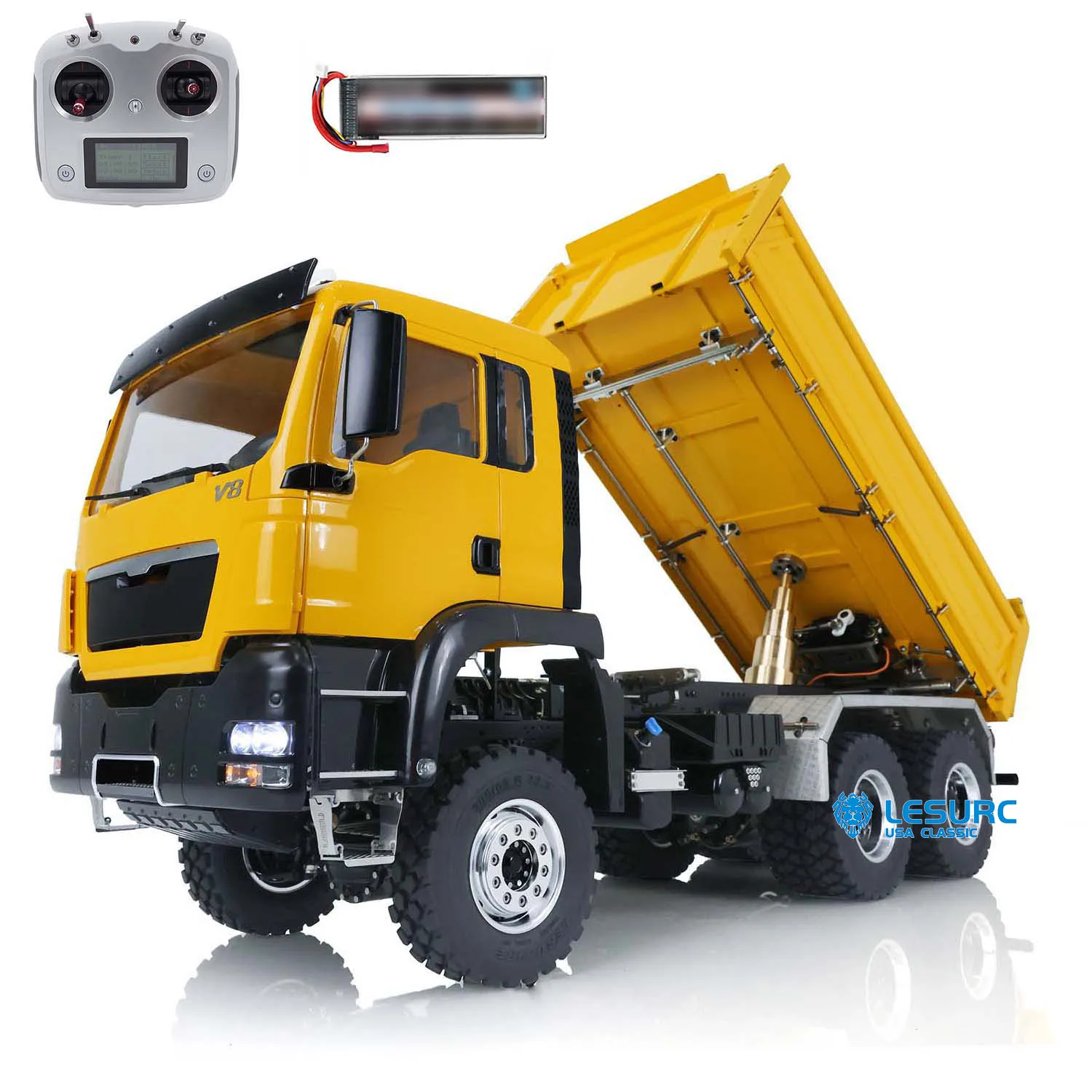 Lesu Tgs 3-Way Metal 1/14 Rc Dumper Idraulico Ribaltabile Modello Finito Con Batteria Radio Thzh1322