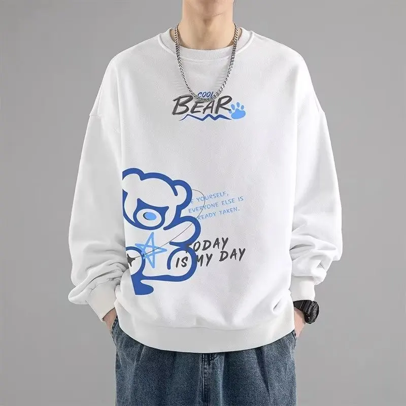 

Autumn Men's Sweatshirt Japan Bear Printed Long Sleeved T-shirt High Street Fashion Men's Clothing High Quality O Neck Top New