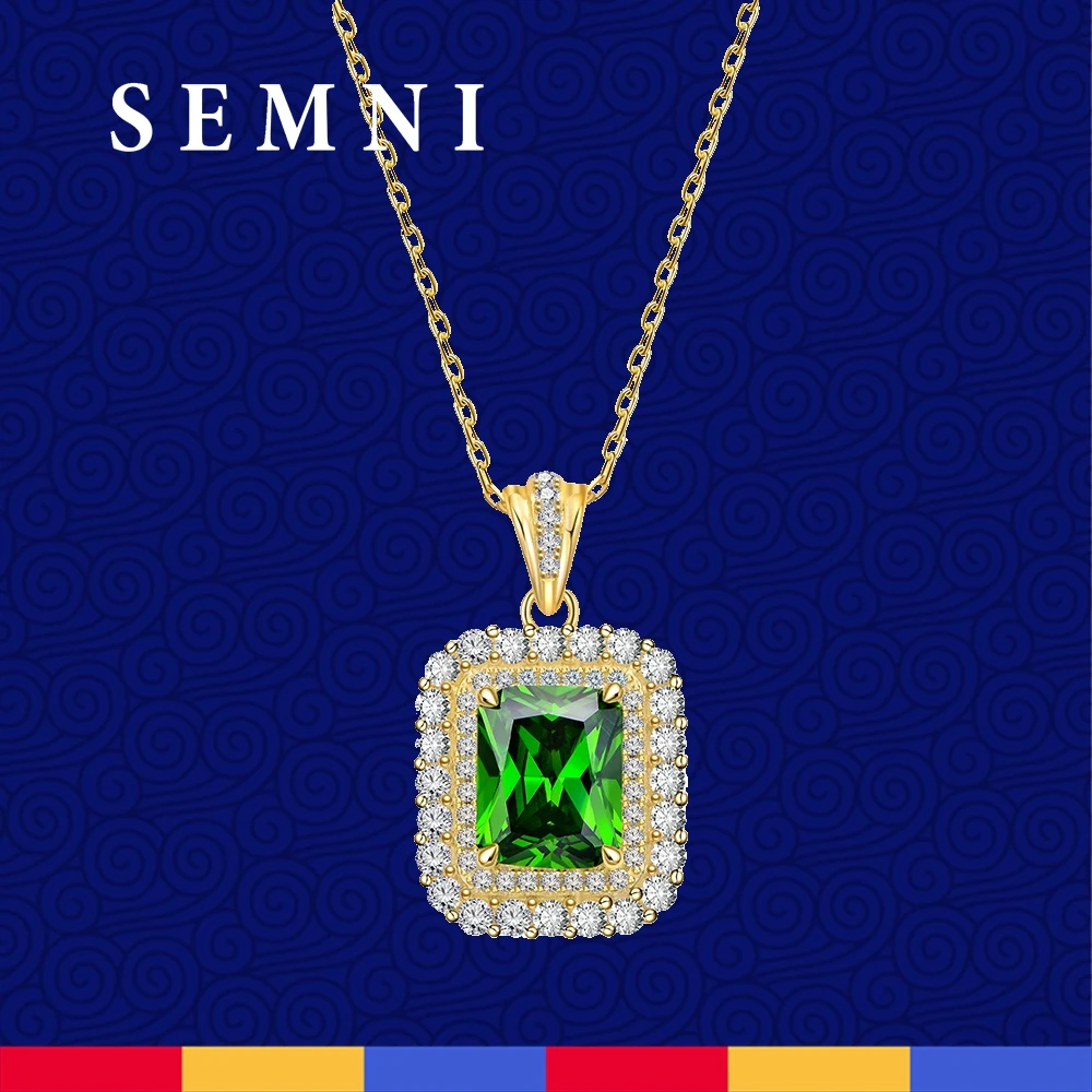 

SEMNI 4.0ct 8*10mm Emerald Cut Moissanite Diamond Rectangle Pendant Necklace for Women Ruby Sapphire 925 Sterling Silver Gift