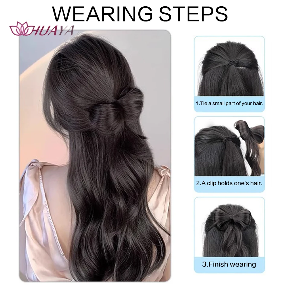 Bow Half Tied Synthetic Ponytail Fluffy Wavy Wig Braid Catch Clip Contract Ball Head Braid Fake Ponytail Extension for Women