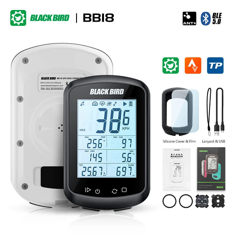 

BLACK BIRD GPS Bike Computer Cycling ANT Bluetooth Bicycle Speedometer Wireless MTB Cyclocomputer Cycle Odometer Cadence Sensors