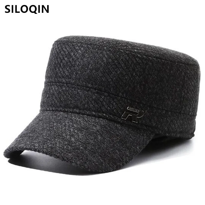 

New Winter Flat Caps For Men Plush Thickened Military Hats Coldproof Warm Earmuff Hat Men's Cap Riding Hat Golf cap Snapback Cap