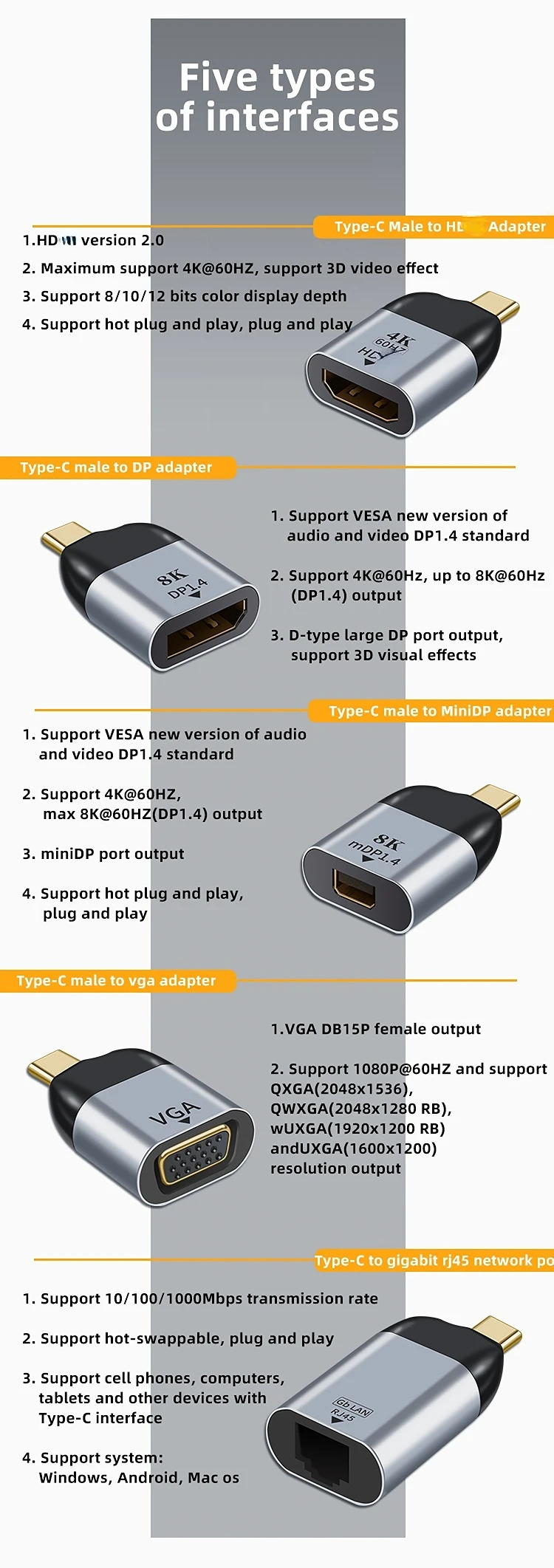 com HDMI Dp Otg USBC Conversor Laptops