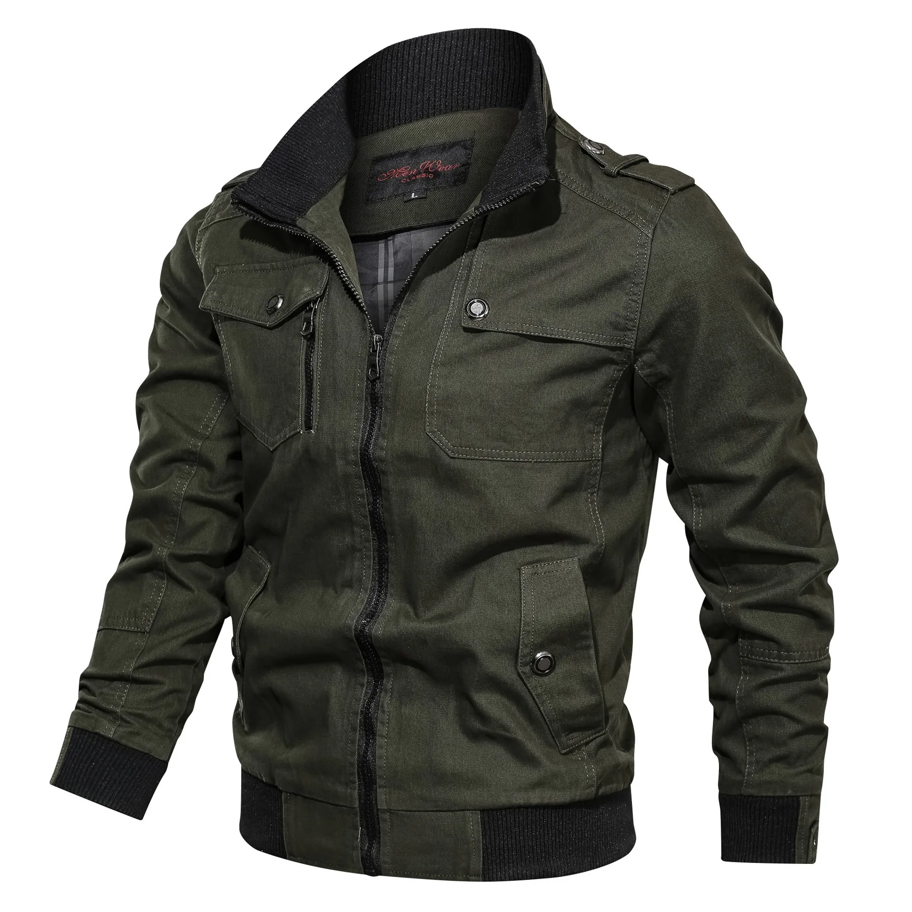 

Bomber Jacket Men Military Tactical Jacket Cotton Spring Autumn Trench Coat Zipper Slim Stand Solid Coats Motorcycle Jacket