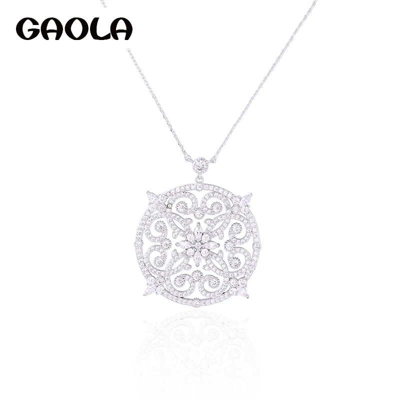 

GAOLA New Cubic Zircoina Round Flower Pendant Necklace For Women collares de moda 2019 GLD0921