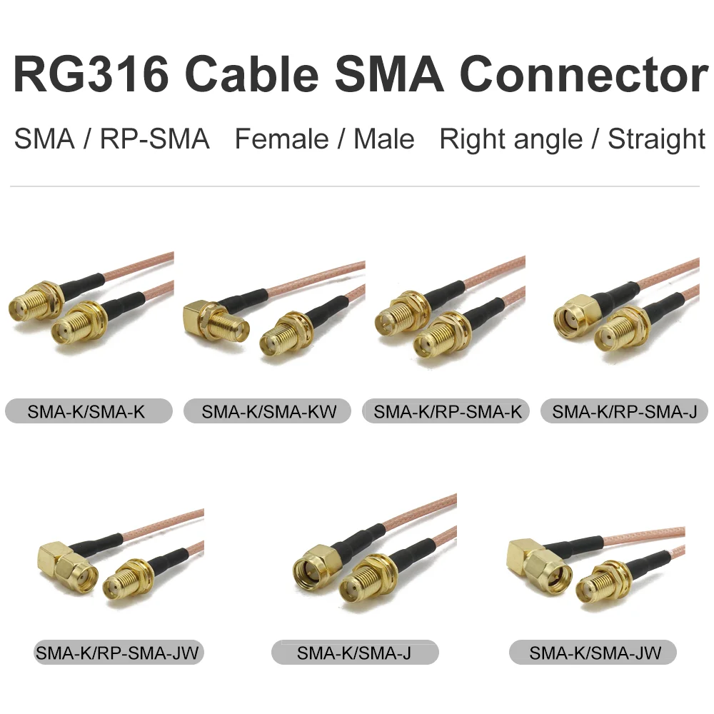 Electrical Wire Connector RG316 SMA to SMA/RP SMA Male Plug & Female Jack Connector RF Coaxial Jumper Pigtail Cable Wire Terminals For WIFI Wireless 3G 4G