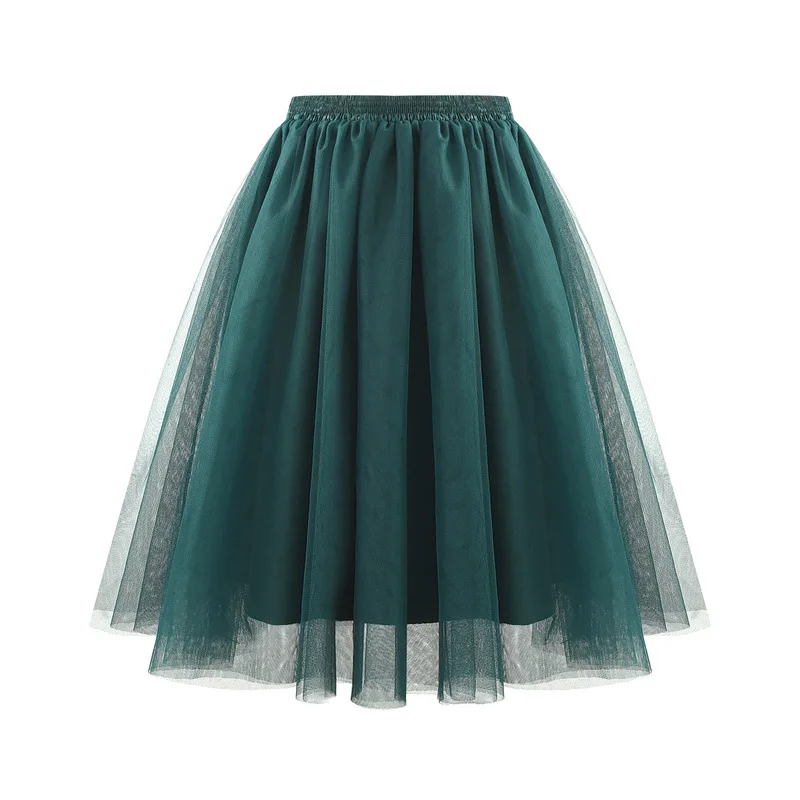 Spring Summer Mini Tulle Skirt Women New High Waist Short Pleated Skirt Solid Color Female Black Green Mesh Casual Skirt Lady 4